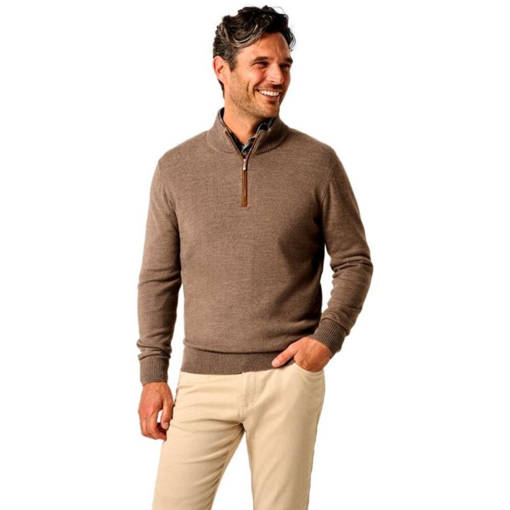 johnnie-O Mens Raynor Merino 1/4 Zip Sweater, Walnut (US, Alpha, Large, Regular,